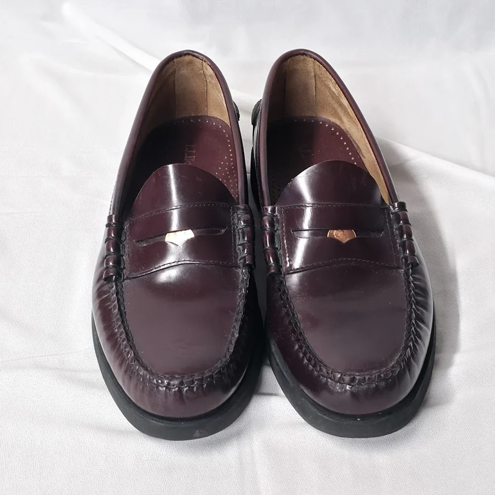 LL Bean Penny Loafers Mens 11.5 D Burgundy Leather Slip On 250943 Classic Preppy